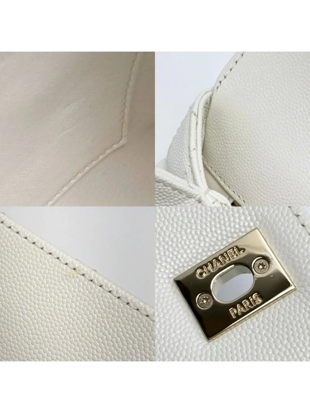 Chanel Coco Handle 29 Quilted White 2-Way Bag Caviar Leather CC Logo